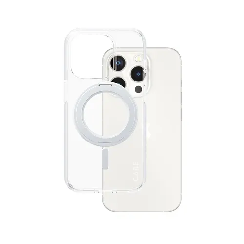 CARE Case Silver Kickstand & MagSafe für iPhone 15 Pro - Handyhülle mit Kickstand-Funktion, 100% recyceltem Material und 4-fachem Militärschutz. Ideal für kabelloses Laden und schützt dein iPhone vor Stürzen und Kratzern.