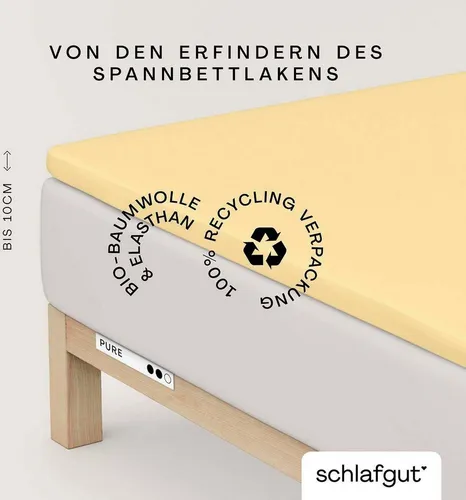 Schlafgut Topper-Spannbetttuch Pure Gelb 180-200x200-220 cm - Bettlaken in Gelb, klimaregulierend, bügelfrei und ideal für Allergiker. Hochwertige Baumwoll-Elastan-Mischung für optimalen Schlafkomfort.