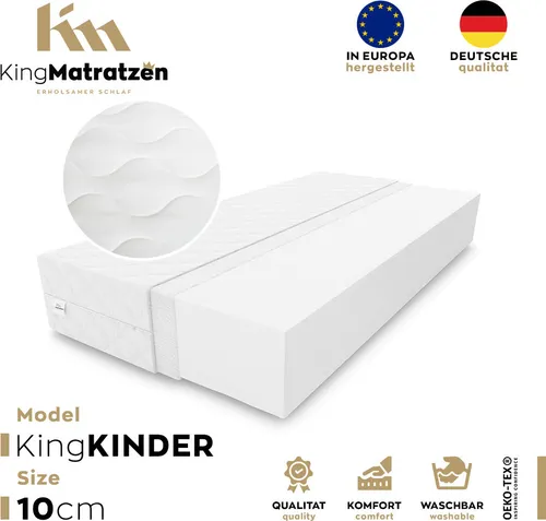 Kindermatratze KingKINDER 60 x 120 x 10 cm - Hochwertige Kaltschaummatratze mit waschbarem Bezug - Matratzen für Kinder, hypoallergen und atmungsaktiv. Der waschbare Bezug sorgt für Hygiene und Frische, ideal für ein gesundes Schlafumfeld.