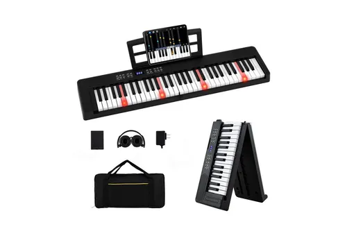 COSTWAY 61-Tasten-Digitalpiano mit Zubehör – Faltbar und Tragbar - Das COSTWAY 61-Tasten-Digitalpiano ist ideal für Musikanfänger. Es bietet 128 Klangfarben und eine anschlagdynamische Tastatur. Mit leichtem, faltbarem Design und umfangreichem Zubehör ist es perfekt für unterwegs.