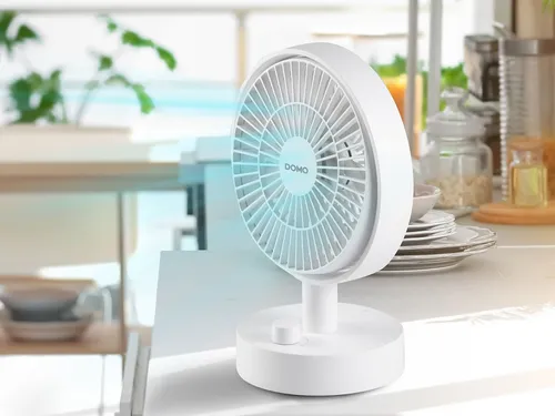 Akku Tischventilator mit USB - Domo DO8151 - Oszillierender Mini Ventilator für Innenräume, leise im Betrieb mit 360-Grad-Drehung und über 10 Geschwindigkeitsstufen, perfekt für Wohnmobile und Schlafzimmer.