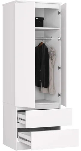 Raumhirsch Furniture Kleiderschrank Weiß, 60x180x51 cm, modern und funktional - Moderner Kleiderschrank für Ihr Schlafzimmer mit durchdachter Innenaufteilung und eleganter Gestaltung. Der Soft-Close-Mechanismus sorgt für geräuschloses Schließen der Türen. Robuste Materialien garantieren Langlebigkeit und Pflegeleichtigkeit.