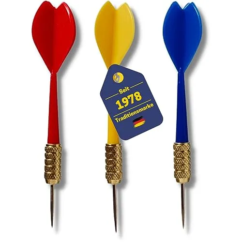 BEST SPORTING Dartpfeile Metallspitze I Dartpfeile-Set Stinger mit 3 Pfeilen I Dartpfeile à 7g mit Metallspitze I je 1 Blauer, roter, gelber Dartpfeil mit PVC-Schaft & Messingspitze I Dart-Zubehör