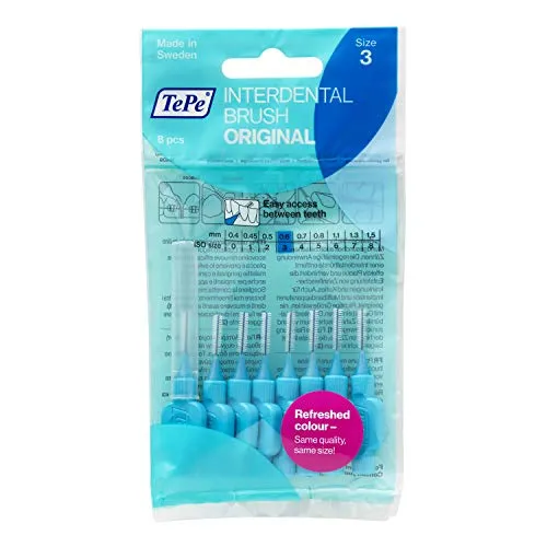 TePe Interdentalbürste Blau ISO-Größe 3 (0,6 mm) / Für eine einfache und gründliche Reinigung der Zahnzwischenräume / 1 x 8 Interdentalbürsten