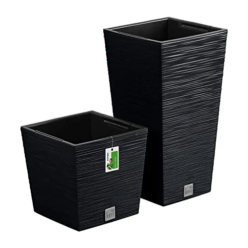 PAFEN Blumentöpfe mit Einsatz 2in1 – Höhe: 45 cm, 23,5 cm - Natur inspirierte Pflanztöpfe Hohe und niedrige Komposition von Blumenkübeln, Pflanzkübel, Anthrazit