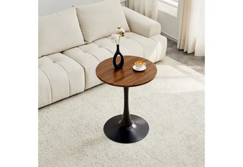 Okwish Beistelltisch Schwarz, 60x72 cm – Moderner Wohnzimmertisch - Eleganter runder Beistelltisch mit stabiler MDF-Platte und pulverbeschichtetem Metallgestell. Ideal für kompakte Wohnräume, bietet er Platz für Snacks und Getränke und überzeugt durch sein zeitgemäßes Design.