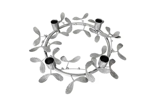 Online-Fuchs Kerzenständer Kerzenhalter, moderner Adventskranz für 4 Stabkerzen aus Metall (Silber, Gold, 30 cm Durchmesser), Filigranes Blattwerk