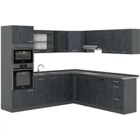 Vicco Eckküche R-Line 247x237 cm Schwarz Beton Anthrazit - Küchenzeilen in L-Form, flexibel umstellbar und ideal für platzsparende Lösungen in modernen Wohnräumen.