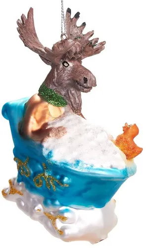 BRUBAKER Christbaumschmuck Handbemalte Weihnachtskugel Elch in Badewanne, Weihnachtsanhänger aus Glas, lustige Baumkugel - 10 cm