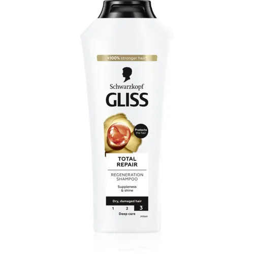 Schwarzkopf Gliss Total Repair Intensives Regenerierungsshampoo 400 ml - Shampoo für Damen, regeneriert und nährt das Haar, stärkt die Haarfasern und sorgt für Geschmeidigkeit und Frische.