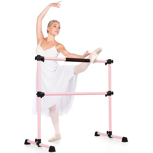COSTWAY Höhenverstellbare Ballettstange - Rosa - Multifunktionale Ballettstange, höhenverstellbar von 20 bis 119 cm, stabil und rutschfest für sicheres Training. Ideal für Zuhause, Tanzstudios oder Schulen.