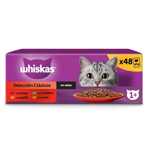 Whiskas Nassfutter für Katzen, Erwachsene, Klassische Auswahl in Sauce (Multipack, 4 x 12 x 85 g)