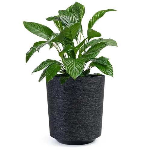 KONZEPT Blumentopf groß, in Textil-Optik 30 cm, Übertöpfe für Zimmerpflanzen aus Kunststoff, innen verwendbar, schwarz