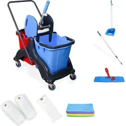 Hypafol Putzwagen Set mit 2 x 25 l Eimern und Wischmopp - Vielseitiger Reinigungswagen mit 2 Eimern zur Flüssigkeitstrennung, praktischer Kehrgarnitur und 3 Wischmopps für effiziente Reinigung. Ideal für enge Gänge und schnelle Einsätze.