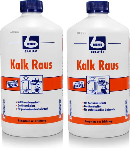 Dr. Becher Kalk Raus 1L - Entkalker für Kaffeemaschinen & Wasserkocher (2er Pack) - Effektiver Entkalker für Küchengeräte, verlängert die Lebensdauer und verbessert den Geschmack von Getränken. Mit Farbindikator und Korrosionsschutz.