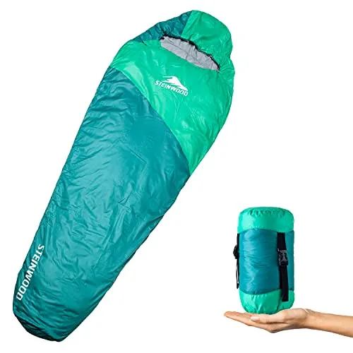Steinwood Mumienschlafsack Ultra leicht - Mumienschlafsäcke – Ideal für Outdoor-Abenteuer, ultra-leicht und wasserresistent für optimalen Komfort bei 20°C.