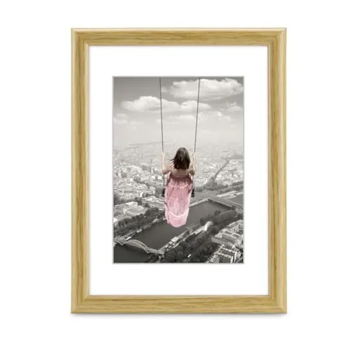 Hama Bilderrahmen Swing, 20x30cm (mit Passepartout Bildformat 13x18 cm, moderner Kunststoffrahmen, für Hochformat, für Querformat, zum Hinstellen und Hängen, Reflex Glas) Natur