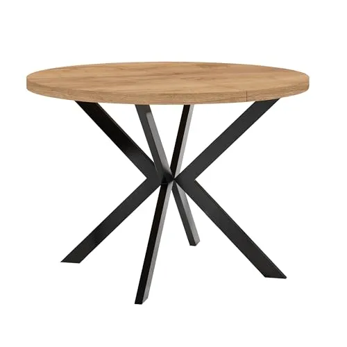 Dekori Möbel Runder Ausziehbarer Tisch ENDO - Esszimmertisch im Loft-Stil, ausziehbar von 90 bis 220 cm, mit robusten Metallbeinen und PVC-geschützter Kante für Langlebigkeit.