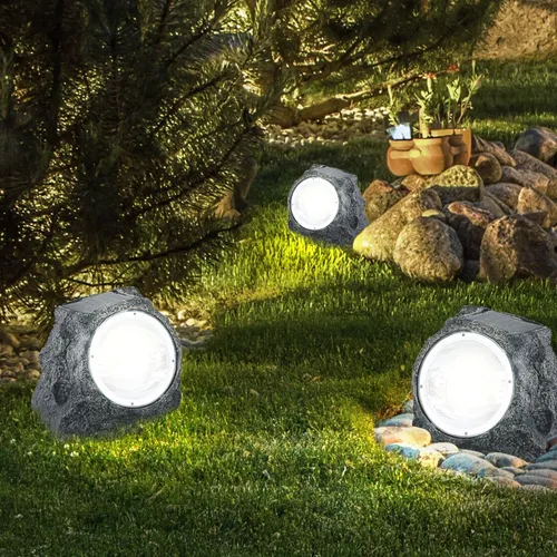 GLOBO 3302-3 Solarleuchte Steinoptik - 3er Set - Dekoratives 3er Set Solarleuchten in Steinoptik aus robustem Kunststoff. Ideal zur stimmungsvollen Beleuchtung von Gartenwegen und Beeten, ganz ohne Stromkosten und Kabel!