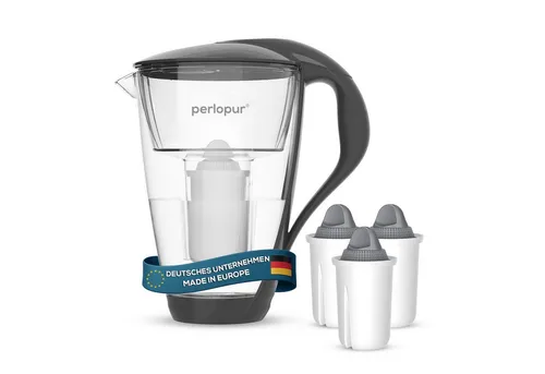 PearlCo Wasserfilter Glas Anthrazit mit 3 Protect Plus Filterkartuschen