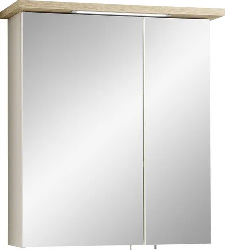 Pelipal Spiegelschrank Quickset 84-I mit LED-Kranzbeleuchtung - Spiegelschrank in Kaschmir/Riviera Eiche, 60 cm breit, mit stilvoller LED-Kranzbeleuchtung für eine moderne Badezimmeratmosphäre.