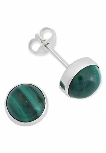 Ohrstecker 925 Silber Malachit grüner gestreifter Stein Edelstein Ohrringe echt Silber Damen Sterling Silber Stecker Geschenk(MOS-042-10)