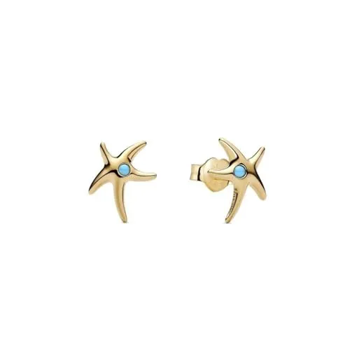 Pandora Moments Seestern Ohrstecker - Ohrringe für Damen im Seestern-Design, 14 Karat vergoldet und mit capriblauen Kristallen, handgefertigt für höchste Qualität und ideal für Meerliebhaber.