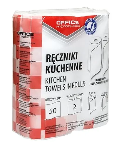 OFFICE PRODUCTS Zellstoff Küchentücher/für Küche/für Zuhause/für Bad/Reinigung/Büro / 2-lagig / 50 Blatt / 9,25m / 2Stk. / weiß