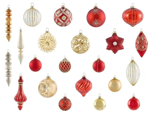 Christbaumschmuck 50er Set Glas rot/Gold handgemacht Weihnachtskugeln Sparkle