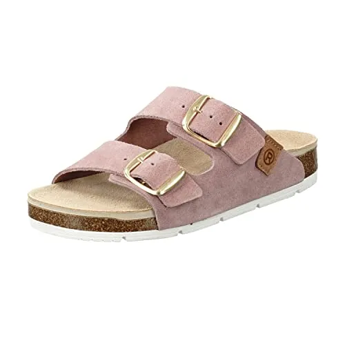 Rohde Damen Pantoletten - Klassische Sandalen mit Kork-Fußbett - Pantoletten für Damen mit hochwertigem Velourleder, flachem Absatz und bequemem Kork-Fußbett für optimalen Tragekomfort im Sommer.