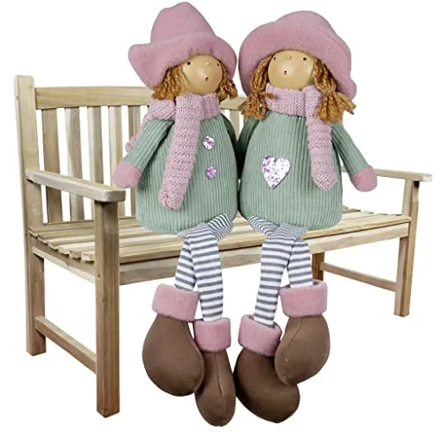 Christmas Paradise Deko Wichtel Mädchen 2er Set Kantenhocker Weibliche Dekofigur Sitzend Frau 22cm Rosa Mint