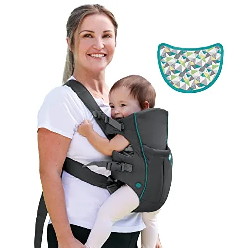 Infantino Swift Classic Babytrage, 2 Tragepositionen mit Wonder Cover Lätzchen, verstellbare Gurte, Must-have für die Erstausstattung, Babytrage für Neugeborene bis Kleinkinder 3,18–11,79 kg, Grau