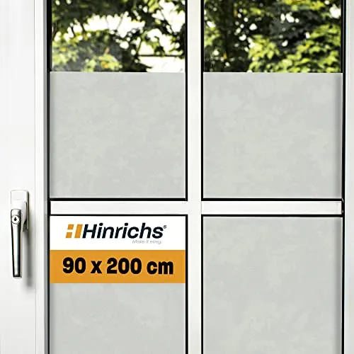 Hinrichs UV Fensterfolie Selbsthaftend - 90 x 200 cm Folie Fenster Sichtschutz Matt - Milchglasfolie Selbstklebend Fenster Acrylglas Milchglas - Fensterfolie Sichtschutz Fenster innen