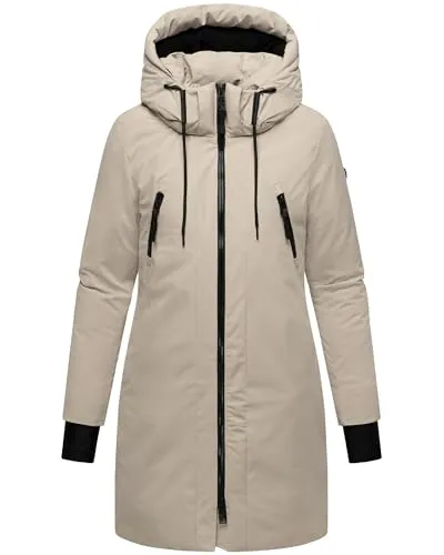 Navahoo Damen modischer Wintermantel warmer Parka mit (abnehmbarer) Kapuze und Rucksackträgern innen Winterzart 14 Light Taupe Gr. XXL