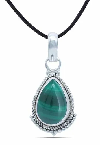 mantraroma Kettenanhänger Malachit - 925 Silber Damen - Anhänger für Damen aus 925er Sterlingsilber mit einzigartigem grünen Malachit, handgefertigt und verstellbar für individuellen Tragekomfort.