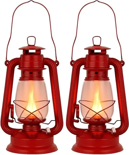 Petroleumlampe Öllampe Outdoor 2er Set – Sturmlaterne nostalgisch Rot 250ml Tank 10–14h Brenndauer – robuste Kaltluftlaterne mit feuerfestem Glas für Camping Garten Notfall Beleuchtung