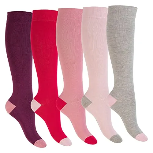 Footstar Kinder Baumwoll Kniestrümpfe (5 Paar) mit abgesetzter Ferse und Spitze - Berry 23-26