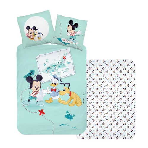 Mickey Mouse Bettwäsche Set 135x200 cm - Bettwäsche-Set für Kinder mit Disney's Mickey Mouse, Pluto & Donald Duck in mint. Hergestellt aus 100% Baumwolle für höchsten Schlafkomfort und waschbar bei 60°. Ideal für jedes Kinderzimmer!