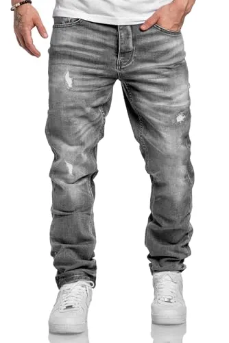 Amaci&Sons Herren Jeans Regular Straight Fit - Destroyed Denim Hose Grau W30/L32 - Herren-Jeanshosen mit gerade Passform und 5 Taschen; ideal für einen lässigen Look mit modischem Destroyed-Effekt.