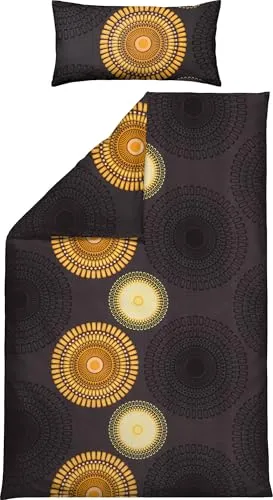 REDBEST Bettwäsche Biber Mandalas anthrazit-gelb Größe 40x80 cm / 135x200 cm - mollig warm, temperaturausgleichend, mit Reißverschluss