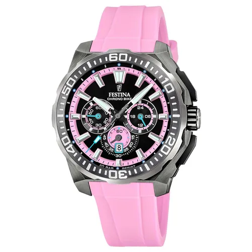 Festina Quarzuhr Schwarz/Rosafarben - Eleganter Chronograph - Chronograph mit Quarz-Antrieb, wasserdicht bis 20 bar und stilvollem roséfarbenem Armband. Ideal für casual Anlässe und sportliche Aktivitäten.