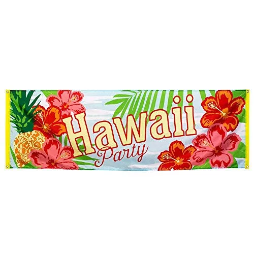 Boland 52481 - Banner Hawaii-Party, Größe 74 x 220 cm, Dekoration, Girlande, Grillfest, Sommerparty, Beachparty, Mottoparty