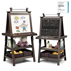 COSTWAY 3 in 1 Kinder Staffelei aus Holz – Doppelseitige Kreativtafel für kleine Künstler - Entdecken Sie die 3-in-1 Staffelei mit Whiteboard und Kreidetafel! Ideal für kreative Aktivitäten, mit großzügigem Stauraum und abgerundeten Ecken für Sicherheit. Perfekt für Kinder ab 3 Jahren.