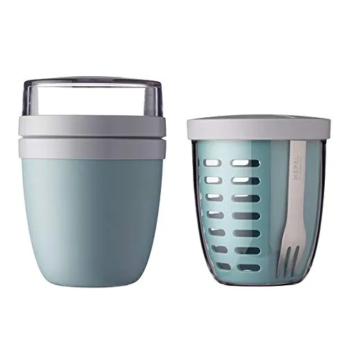 Mepal Lunchbox Ellipse Lunchpot mit Fruitpot (Nordic Green) - Praktische Brotdose mit zwei Behältern für getrennte Aufbewahrung, ideal für unterwegs. Auslaufsicher und mikrowellengeeignet, perfekt für Snacks und kleine Mahlzeiten.