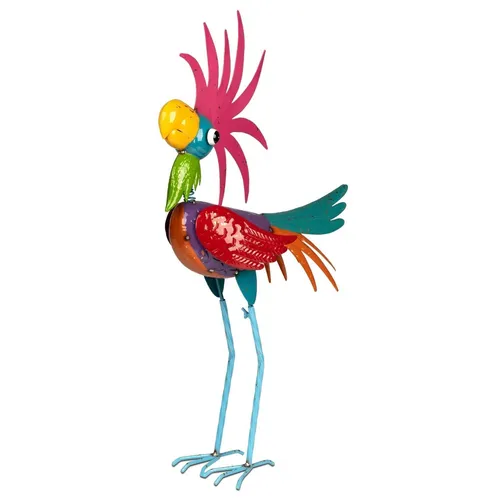 Dekofigur lustiger Vogel stehend 73 cm aus Metall - Bunte Dekofigur für den Garten, aus robustem Metall gefertigt. Mit ihrem modernen Design bringt sie Farbe und Freude in jeden Außenbereich.