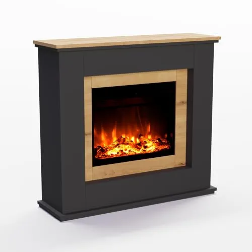 GLOW FIRE Elektrokamin mit Heizung und Kaminfeuer (Standkamin Europa Oak)