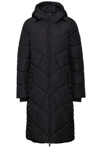 STREET ONE Damen A201970 Lange Teflon-Jacke - Gefütterte Funktionsjacke in Black, wasser- und schmutzabweisend mit praktischen Taschen und Kapuze