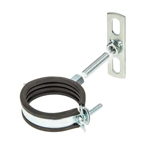 tecuro Einhand Schraubrohrschelle M8/M10 Spannbereich 31-36 mm verzinkt, inkl. Gewindestift M10 x 40 mm und Befestigungsplatte, mit Gummi Schallschutzeinlage - Kombi-Set GRS3136-S Rohrbefestigung