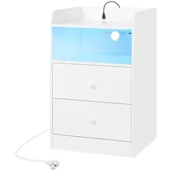 WOLTU Nachttisch mit Ladestation und LED, 2 Schubladen, weiß