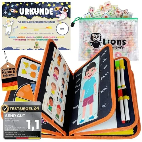 Lions Collection Busy-Board Deutsch - Montessori Spielzeug ab 3 Jahren, 24 interaktive Aktivitäten für kreatives Lernen und motorische Förderung